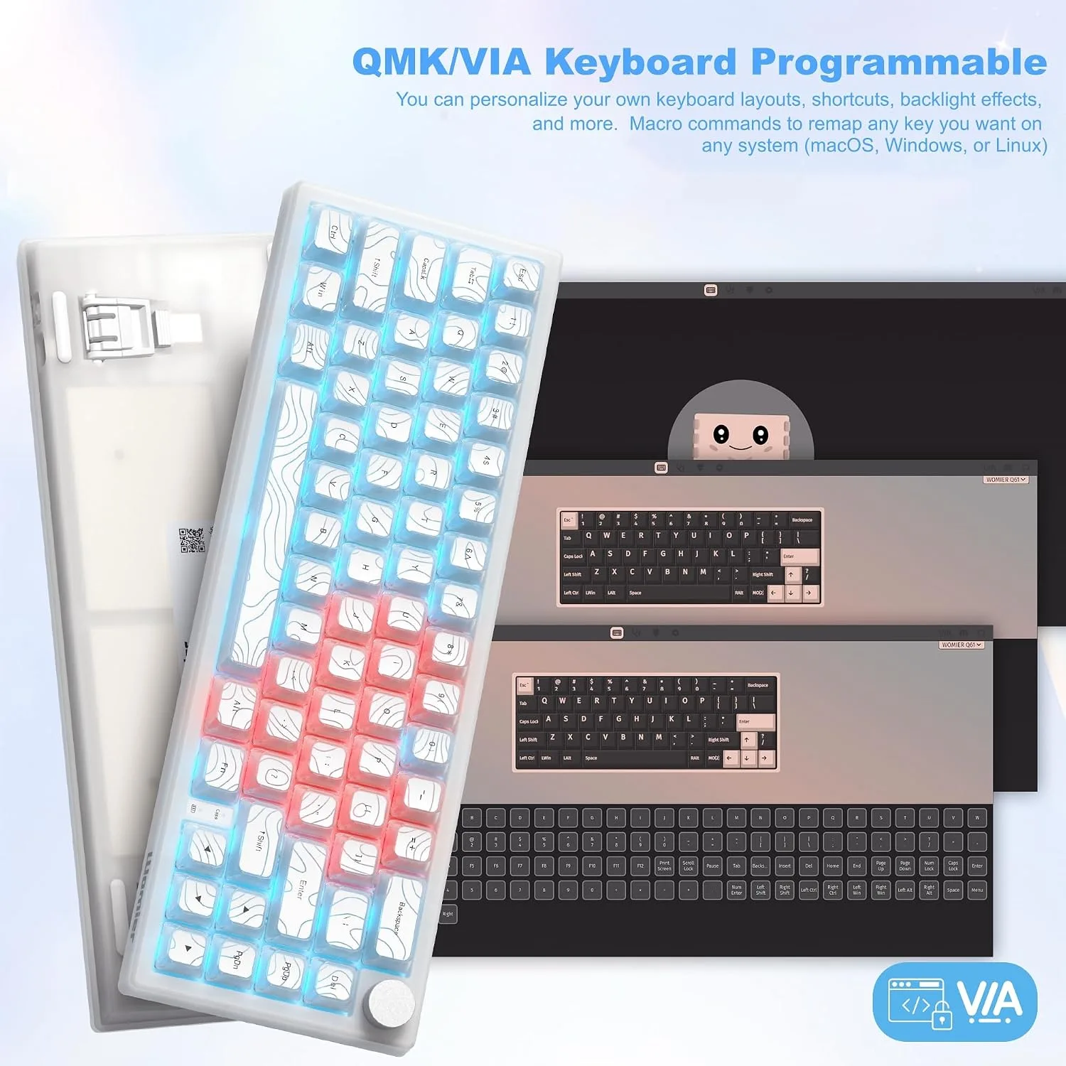 Womier 60% Keyboard Gaming, Wireless Mechanical Creamy Keyboard QMK/VIA