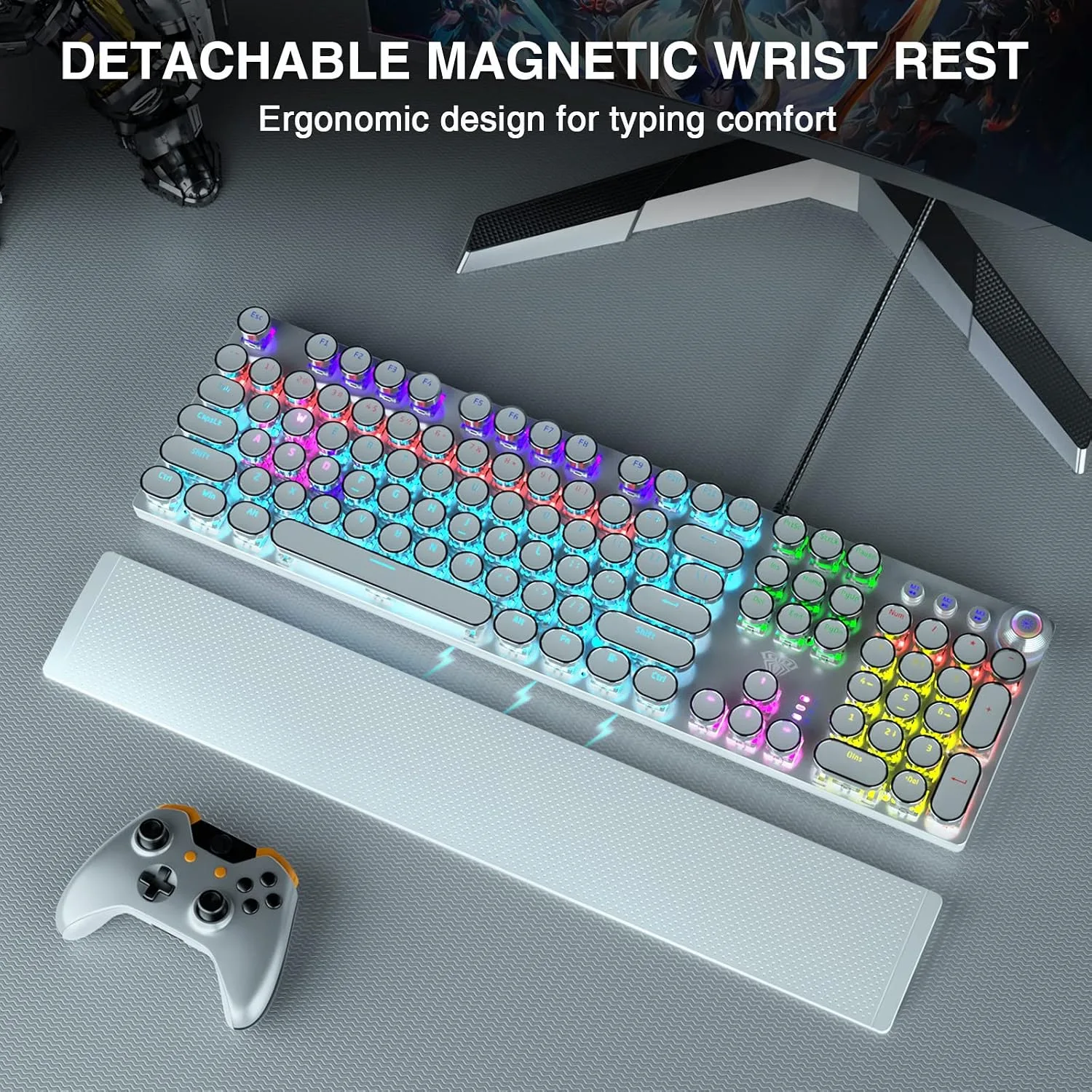 AULA F2088 Typewriter Style Mechanical Gaming Keyboard Wired, 104 Keys