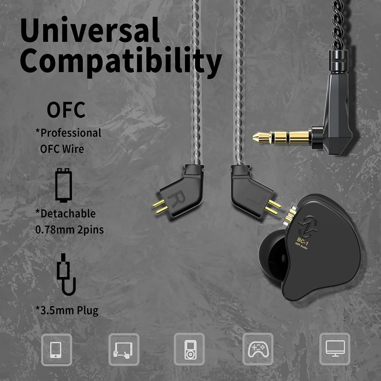 YINYOO CCZ Melody in Ear Monitors Earphones Headphones Wired Earbuds Without Microphone IEM HiFi Bass with 1DD 1BA, Ear fins, 4N OFC Cable for Musicians, Singer, on Stage, Studio (Blue, Without mic)