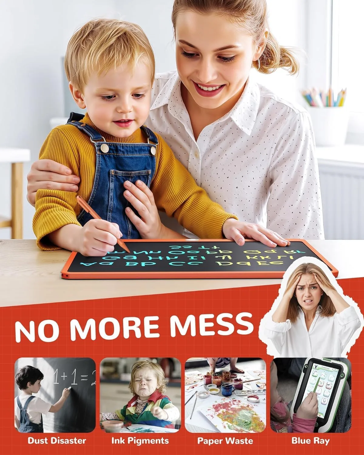 TEKFUN 12" LCD Writing Tablet for Kids Ages 5–8, Fun Drawing Board that Keeps Kids Busy Anywhere, Screen-Free Doodle Pad for Travel, Play & Everyday Use, Easy Gift Idea for Kids (Orange)