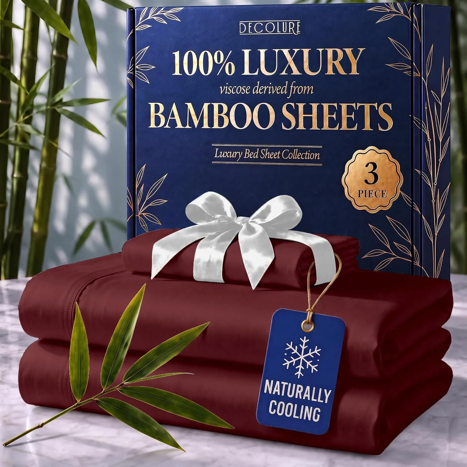 DECOLURE 100% Viscose from Bamboo Sheets Twin Size | 3 Pc Cooling Bed Set