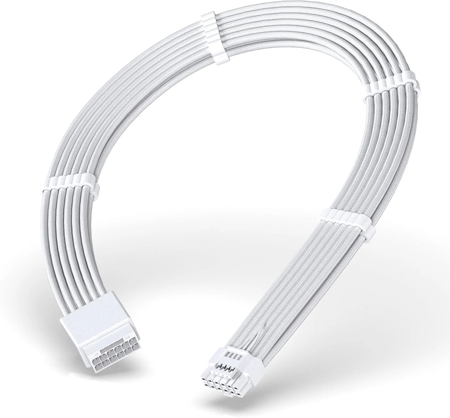 EZDIY-FAB 16pin (12+4) 12VHPWR PCIe 5.0 GPU Power Sleeved Cable Extension, Male to Female, Compatible with RTX 5080, 5070, 4090, 4080, 4070,16AWG with Cable Combs-All White