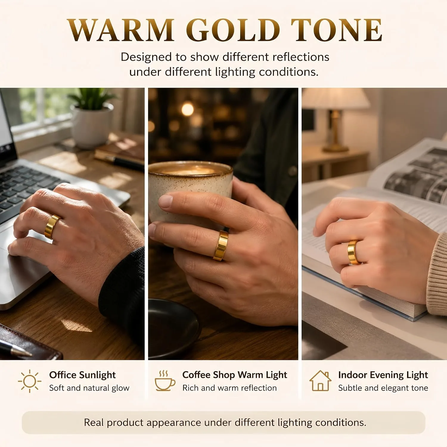 Smart Ring Health & Fitness Tracker for Men & Women (Gold, 11)