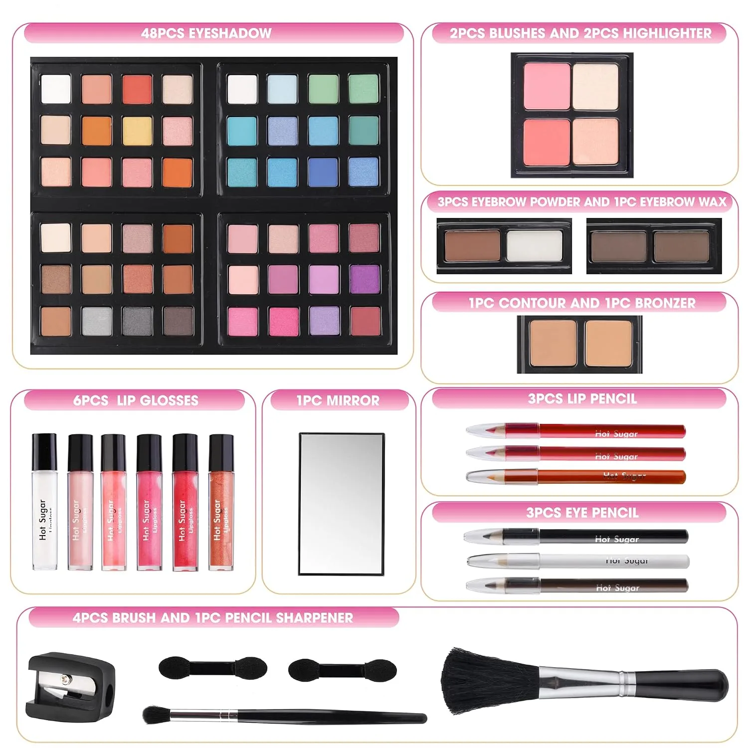 Hot Sugar Makeup Kit Starter Gift Set for Teens and Women (Pink Daisy)