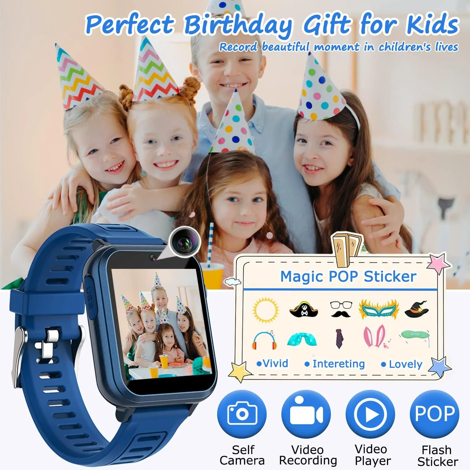 Wiszodet Kids Smart Game Watch with 39 Games HD Touch Screen Video Camera Music Player Pedometer Flashlight Alarm Clock 12/24 hr, Gifts for 5-12 Year Olds Boys