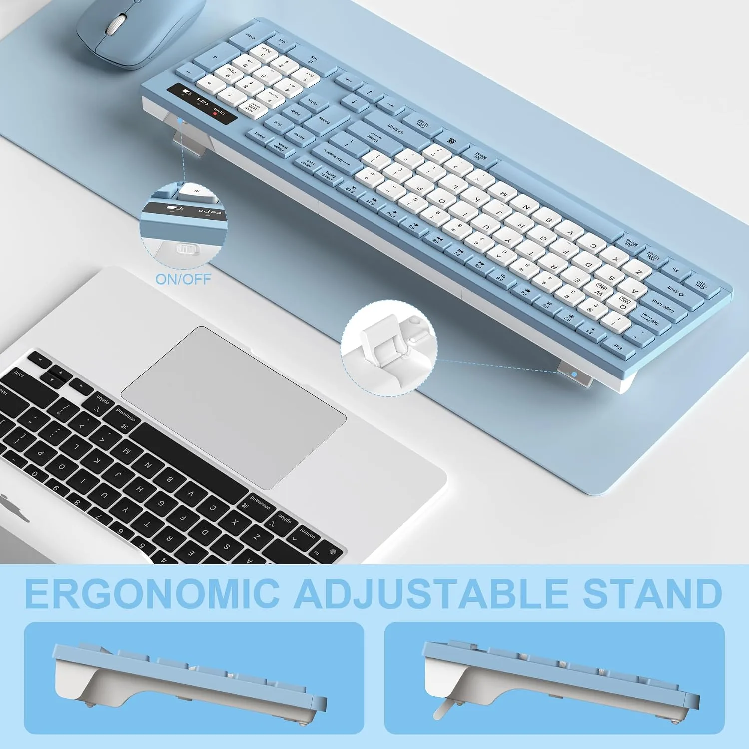 Wireless Keyboard and Mouse Combo Silent for Office and Home(Misty Blue-B)