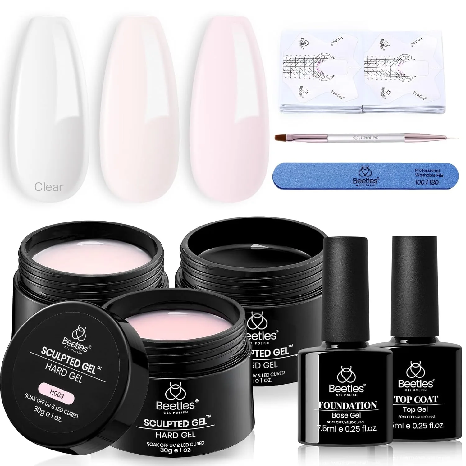 Gel Constructor para Uñas Beetles Builder Gel 3 Colores 9 en 1 Transparente Nude Rosa