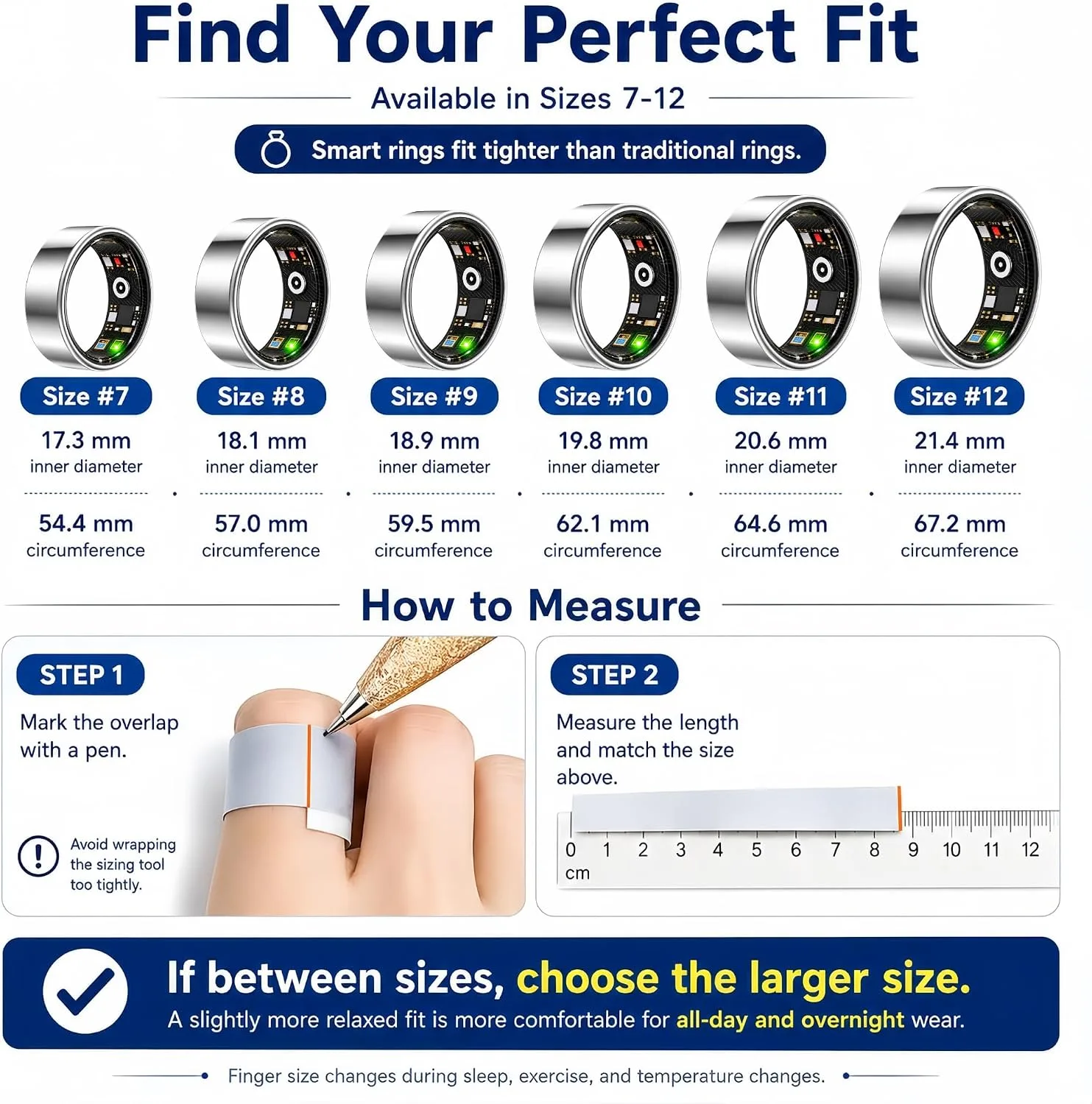 Smart Ring Health & Fitness Tracker for Men & Women (Silver, 11)