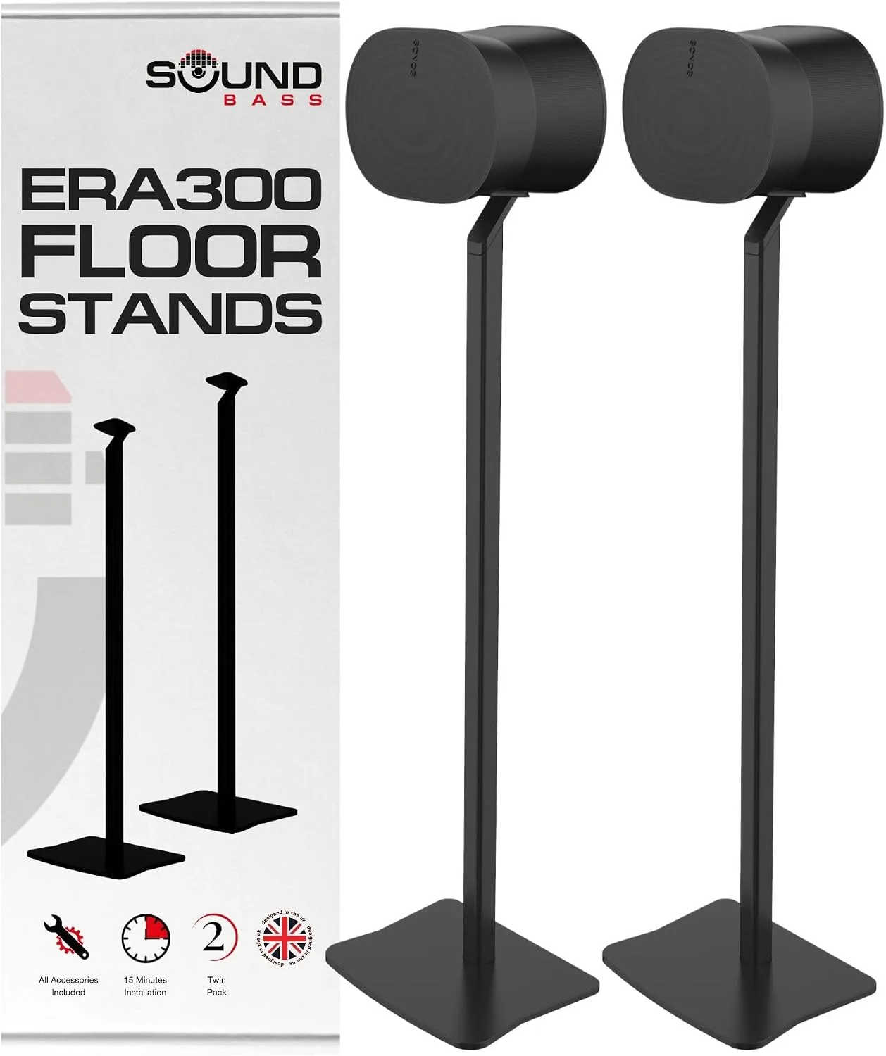 Sound Bass ERA300 Floor Stand, Twin (2pcs), Black, Premium Metal Design