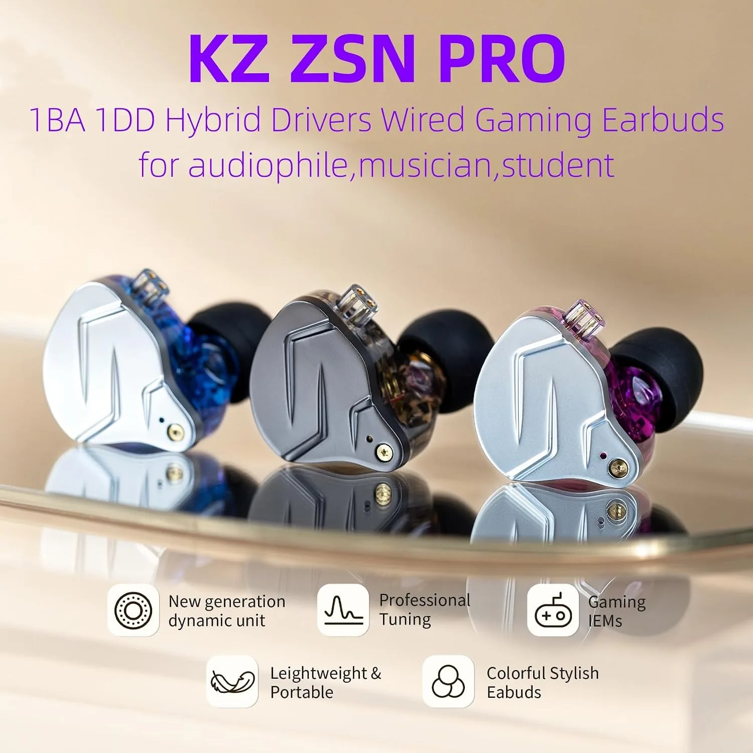 2026 Latest KZ ZSN Pro USB C Wired Headphones Type-C in Ear Monitors, 1BA 1DD Hybrid Driver Gaming Earbuds USB C Wired Earphones, Deep Bass Sound IEM for Gaming Music Video (USBC with mic, Gray)