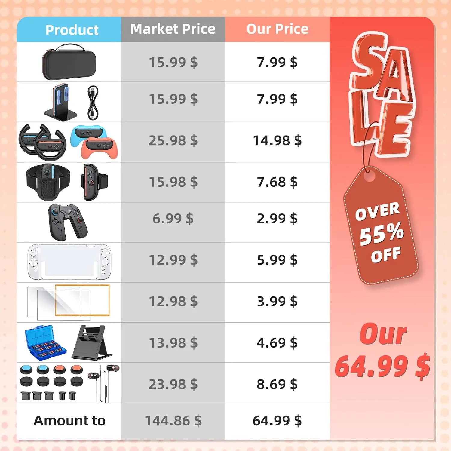 Switch 2 Accessories Bundle, 30-in-1 Kit for Nintendo Switch 2, Black