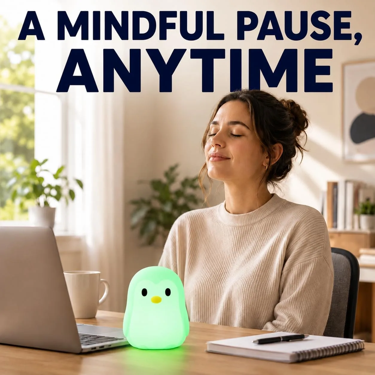 Breathing Loong Guided Visual Breathing Light for Mindfulness Relief | Relaxation Tool | Focus Meditation Device & Calming Night Light | Ideal for All Ages, Home & School Use (Penguin)
