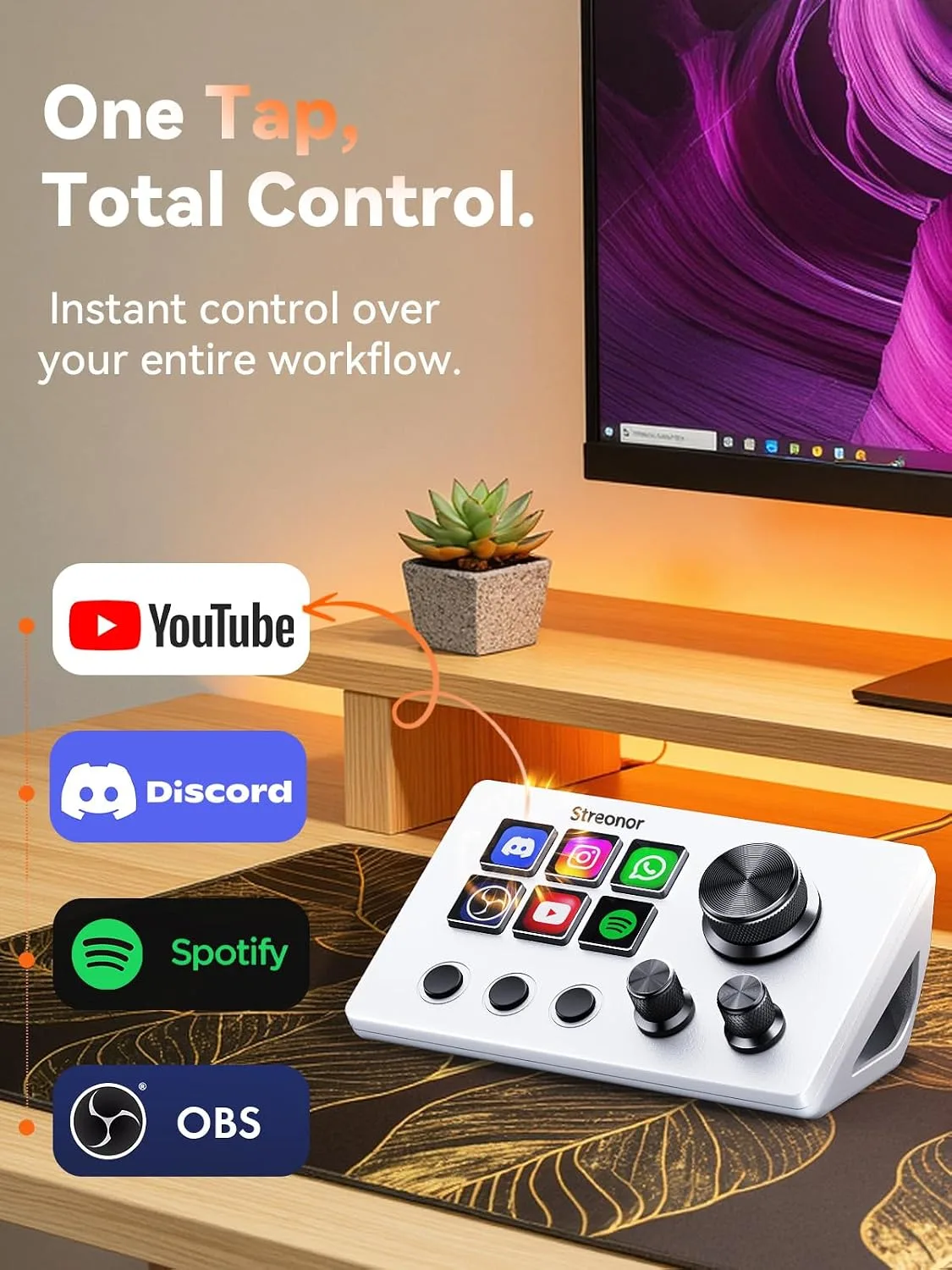 Streonor S6 Mini Stream Controller, 6-Key LCD Control Deck, White