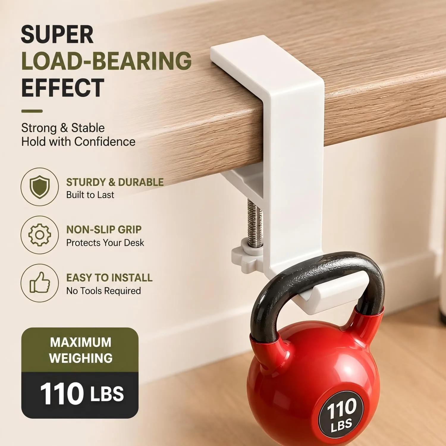 Headphone Stand - Aluminum Alloy Headphone Holder, Under Headset Stand for Desk Fit for PC Gaming Headset Hanger Hook Suitable for Office, Computer, Student Class Desk, Handmade Creator Table (White)