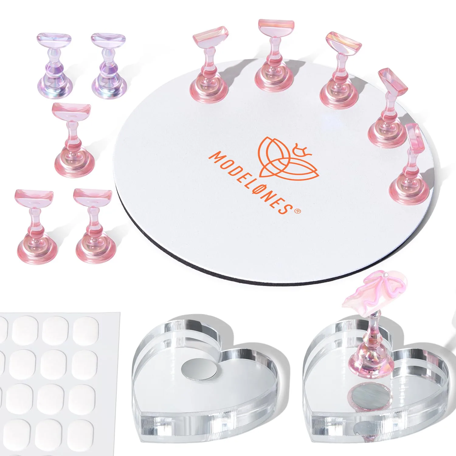 Modelones Nail Stand Aurora Pink Magnetic Heart Nail Holders for Nail Tips