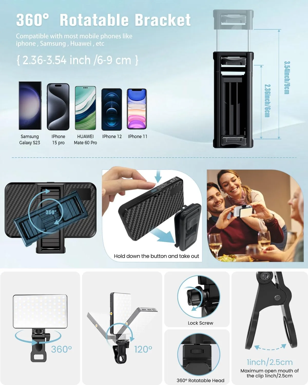 168 LED Phone Light, Selfie Light for iPhone/iPad/Camera, Portable Video Conference Lighting with Clip, Rechargeable 3000mAh CRI 95+, 3 Lights Modes Alix Earle Lights for Selfie, Makeup, Laptops, Vlog
