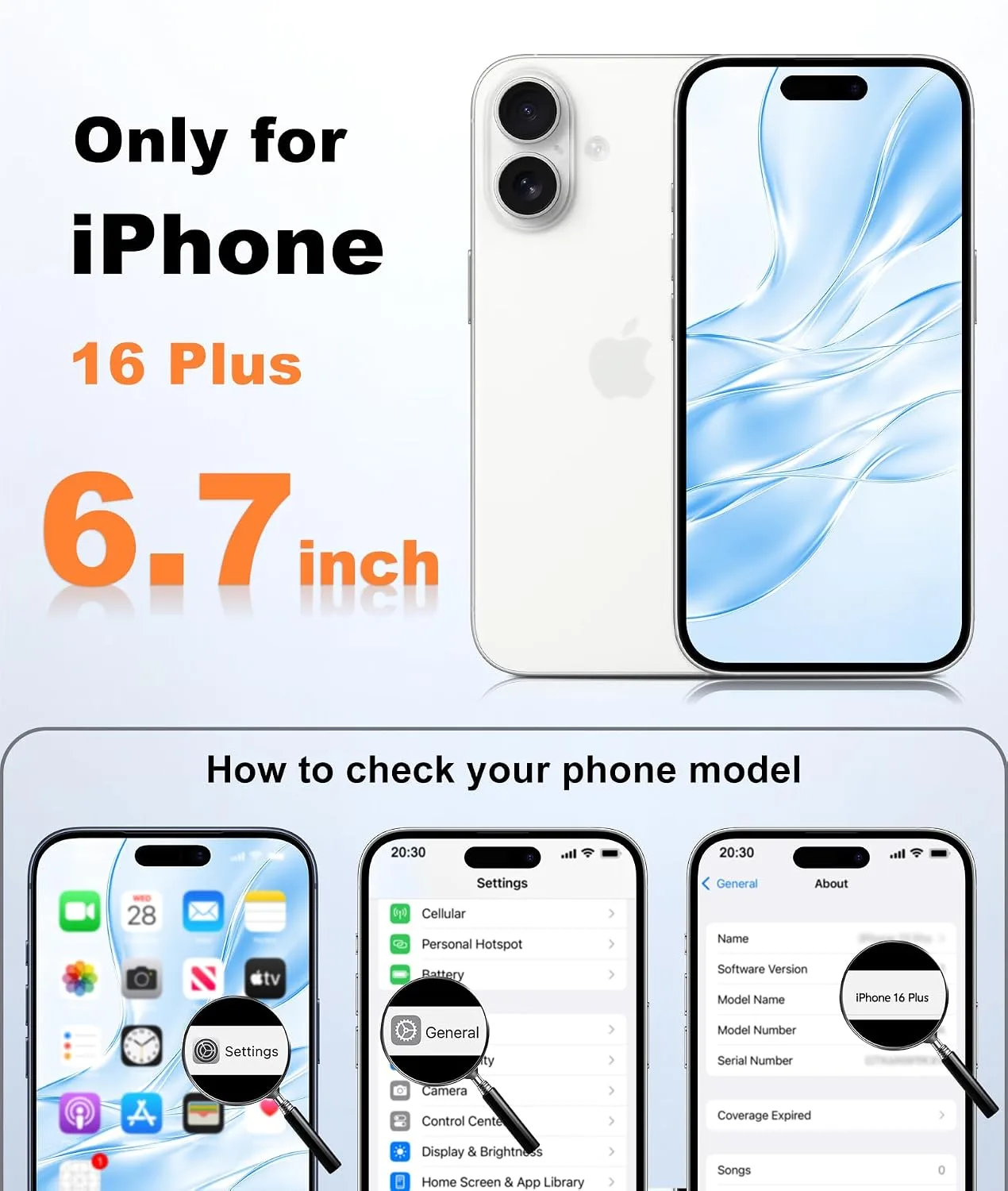 FNTCASE for iPhone 16 Plus Case Fit for MagSafe Light Blue