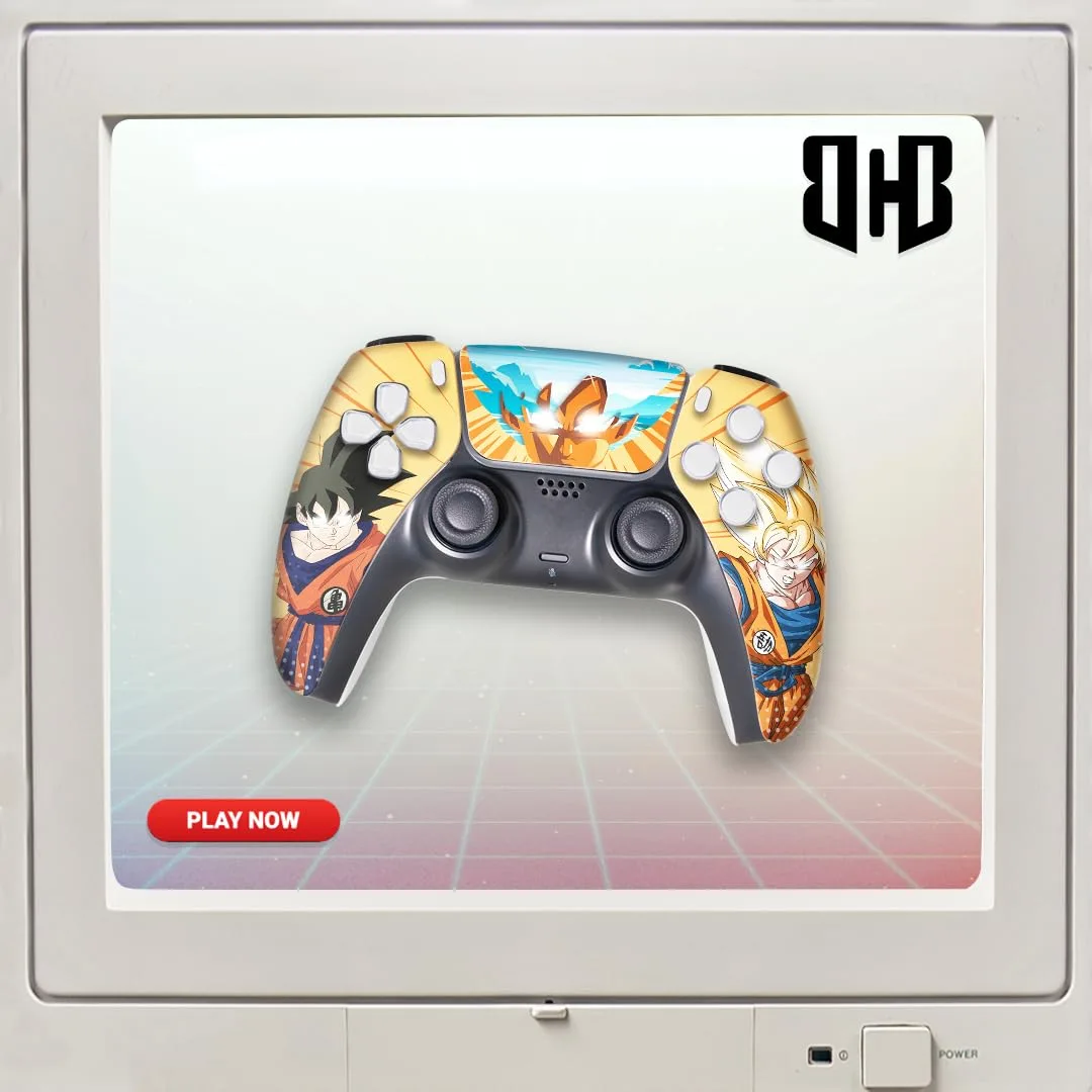 Overpowered Gokku Custom PS-5 Controller Wireless compatible with Play-Station 5 Console by BCB Controllers | Proudly Customized in USA with Permanent HYDRO-DIP Printing (NOT JUST A SKIN) (MODDED)