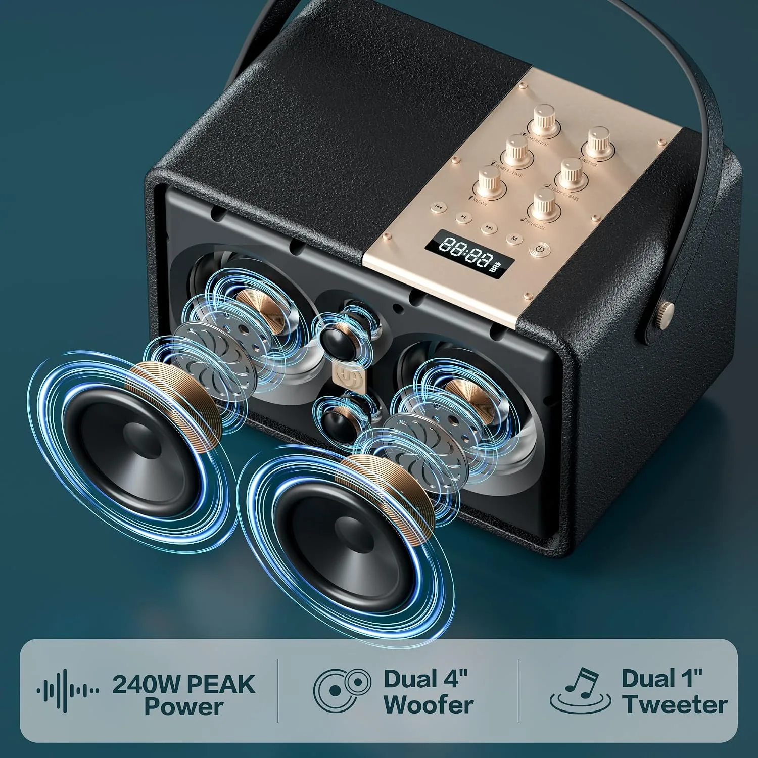 Portable Bluetooth Speaker 240W Peak Power Wireless Speaker Loud (Black)