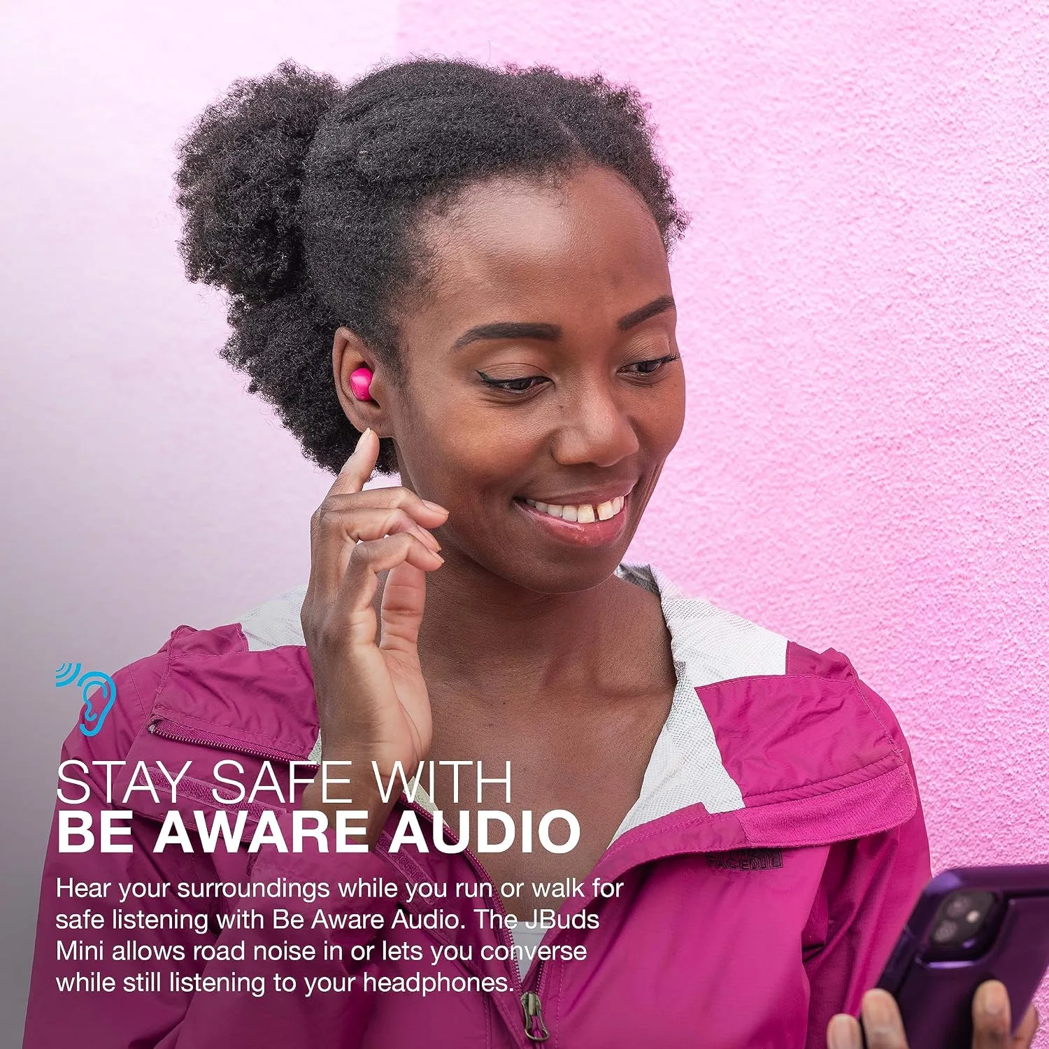 JLab JBuds Mini True Wireless Earbuds, Bluetooth Multipoint, Hot Pink