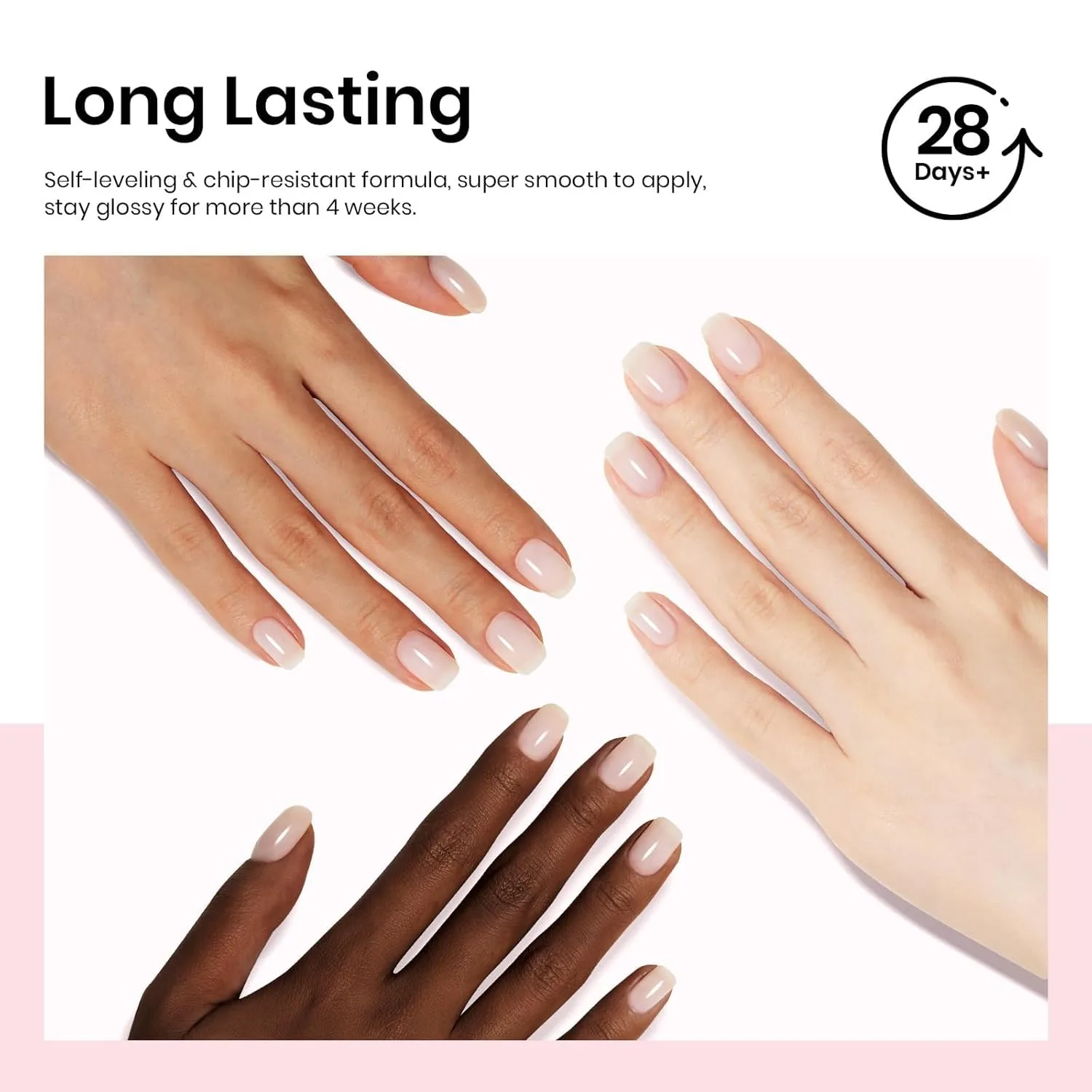Beetles Milky White Gel Nail Polish No Wipe Gel Top Coat and Base Coat Set 3Pcs 15ml, Nude Jelly Color Long Lasting, Soak Off U V LED Nail Art Design for Women