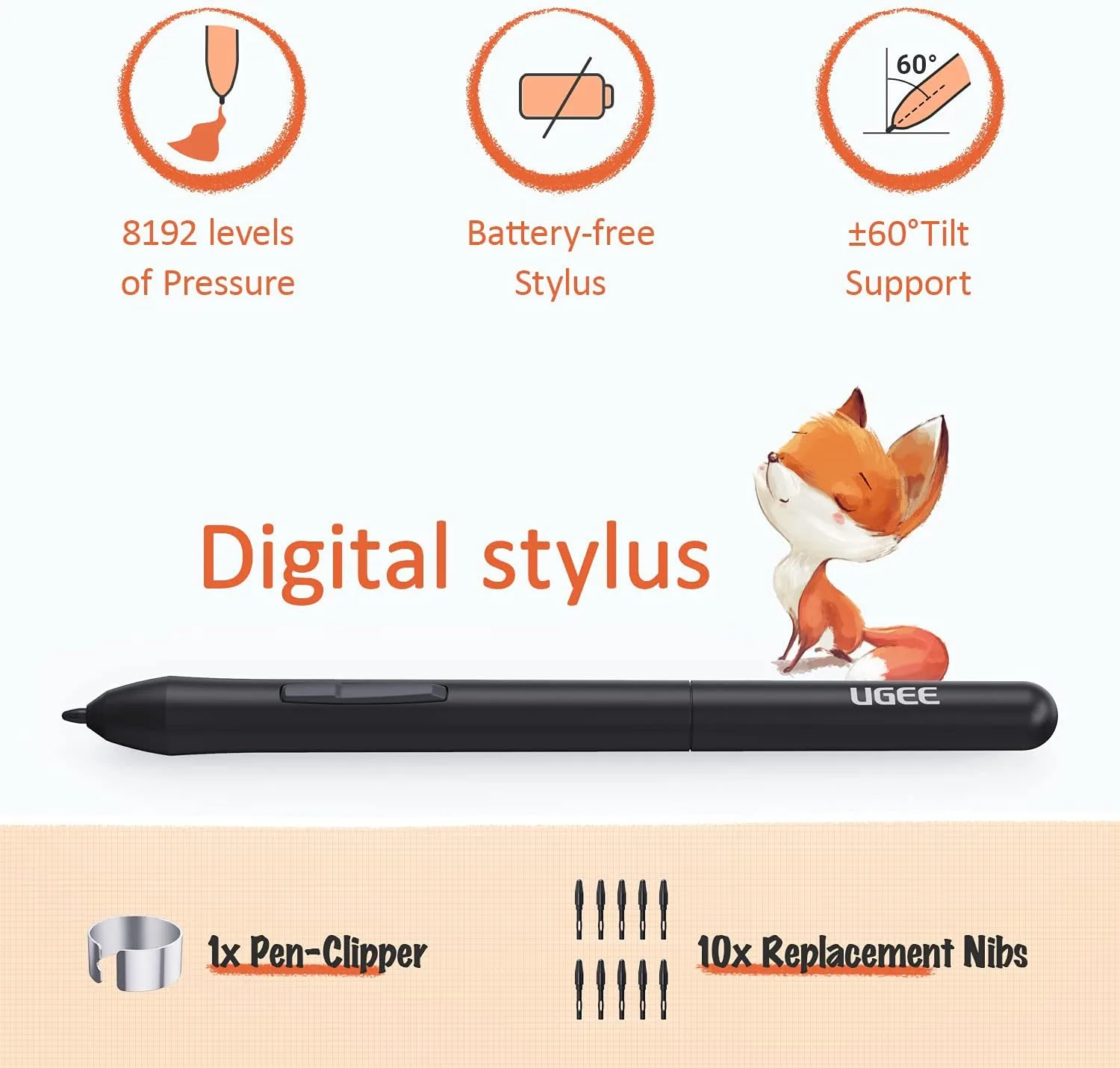 UGEE S640 Graphics Drawing Tablet, Digital Draw Art Pad with Pen Battery-Free Stylus Tilt Function 8192 Levels Pressure Sensitivity 10 Express Keys for Mac, Windows PC and Android