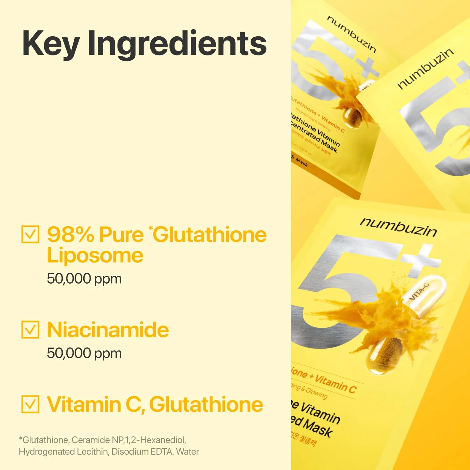numbuzin No.5 Sheet Mask | Vitamin Spotlight Sheet Mask | Glutathione and Vitamin C | Reduces Hyperpigmentation, Improves Skin Complexion | Gentle and non-irritating | 5 sheet (Pack of 2)