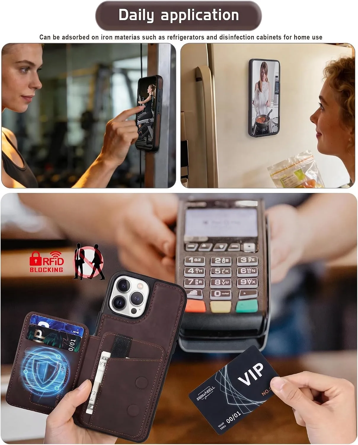 Magnetic Detachable Wallet Case for iPhone 13 Pro Max with Kickstand,2-in-1 MagSafe Compatible RFID Blocking Card Holder,Slim PU Leather Cover Vintage Brown