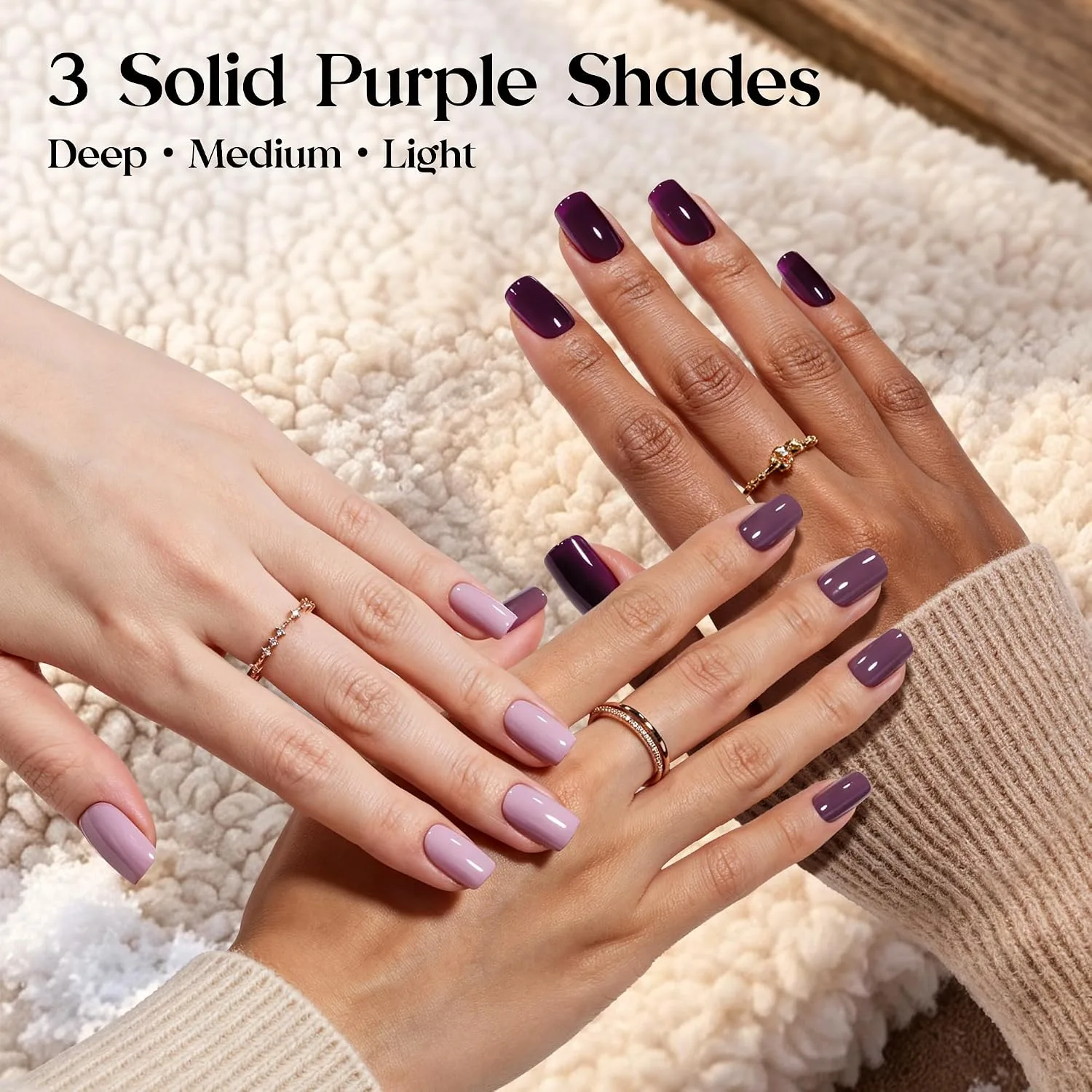 Beetles Purple Press On Nails Short Squoval, 5 Colors, 160 PCS