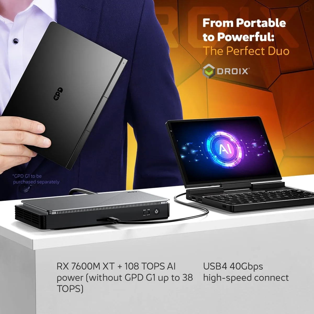 GPD Pocket 4: Mini Laptop with AMD Ryzen 7 8840U CPU, Radeon 780M GPU, 16GB LPDDR5X RAM, 2TB PCIe Gen4 SSD, 8.8 Inch 2.5K 144Hz Display, Wi-Fi 6E, Bluetooth 5.3, Modular AI Handheld PC