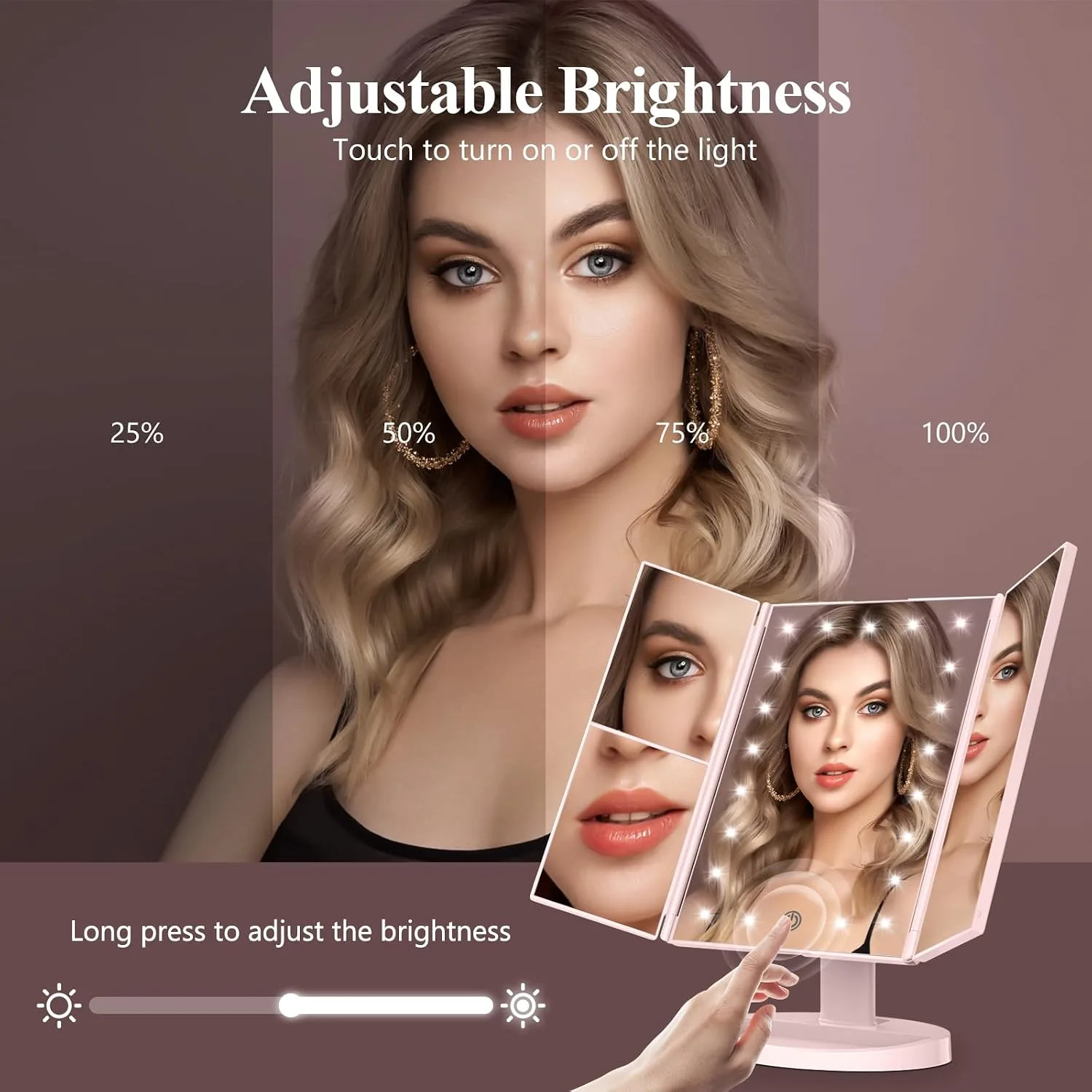 HUONUL 2X/3X/10X Magnifying Vanity Mirror with Light, Trifold Makeup Mirror