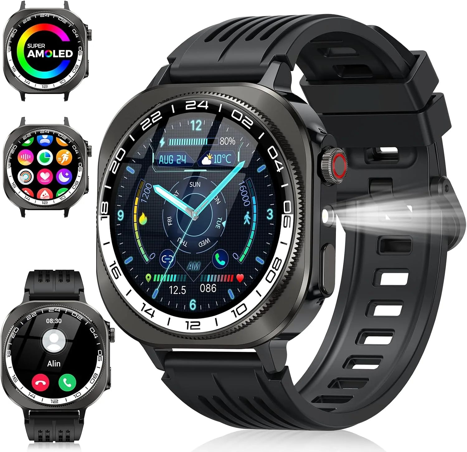 Smart Watch, 2026 AMOLED 1.43" Fitness Smartwatch for Men Women, Bluetooth 5.4 Call, 130+Sports Modes, 60+Days Flashlight, Heart Rate/Sleep Monitor, IP68 Waterproof Activity Tracker for Android iOS