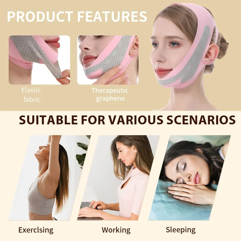 Graphene Shaper Chin Strap for Sleeping, Face Lifting Belt, Pink