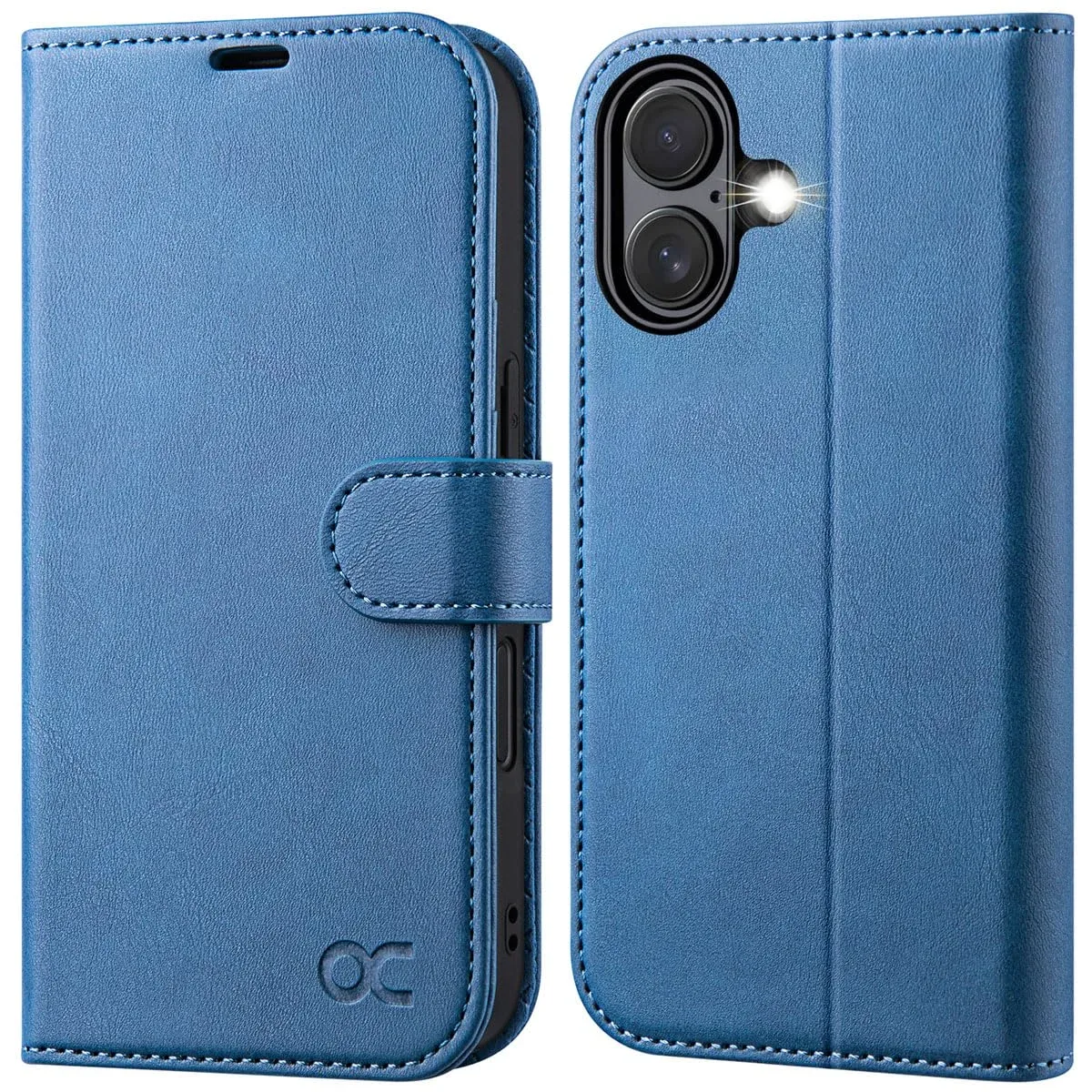 Funda Cartera Ocase para iPhone 16 Azul Claro con Soporte