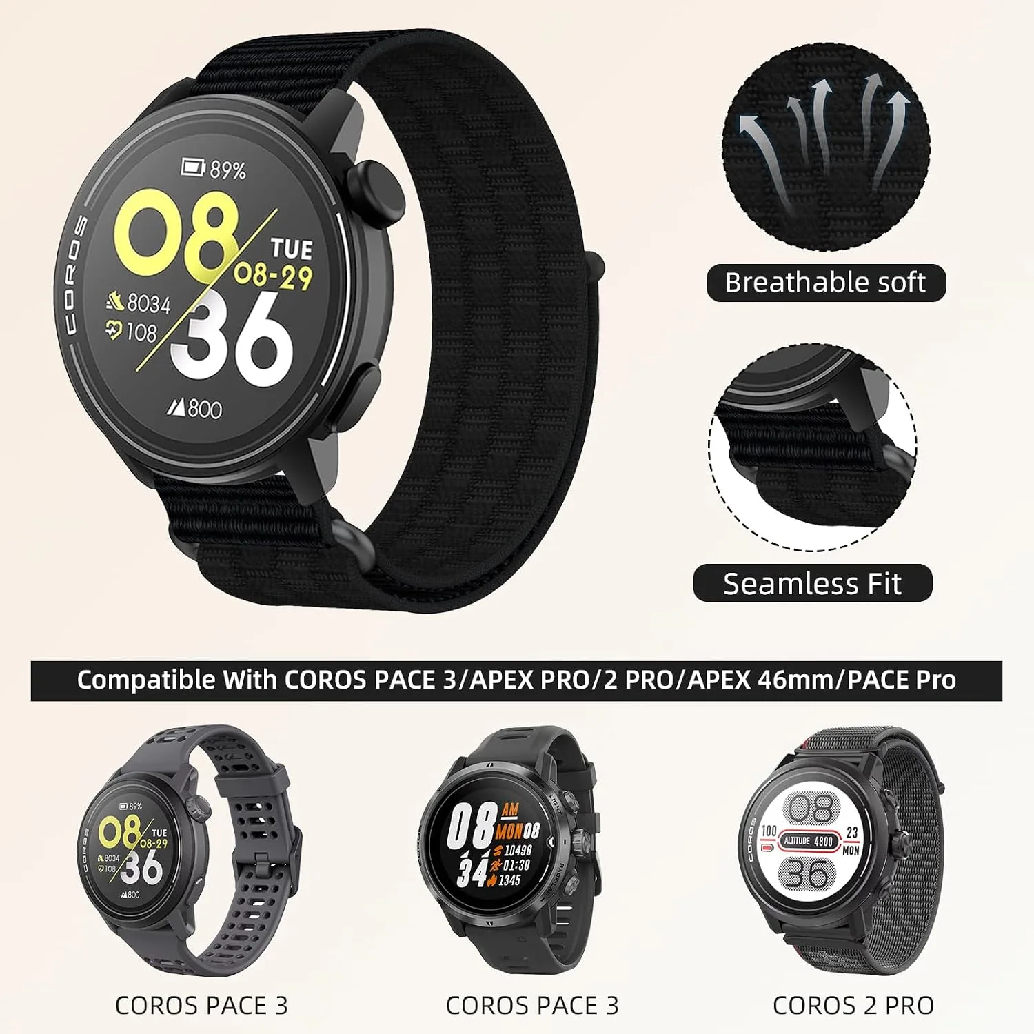 Nylon Bands for COROS PACE 3/APEX PRO/2 PRO/APEX 46mm/PACE Pro Braided