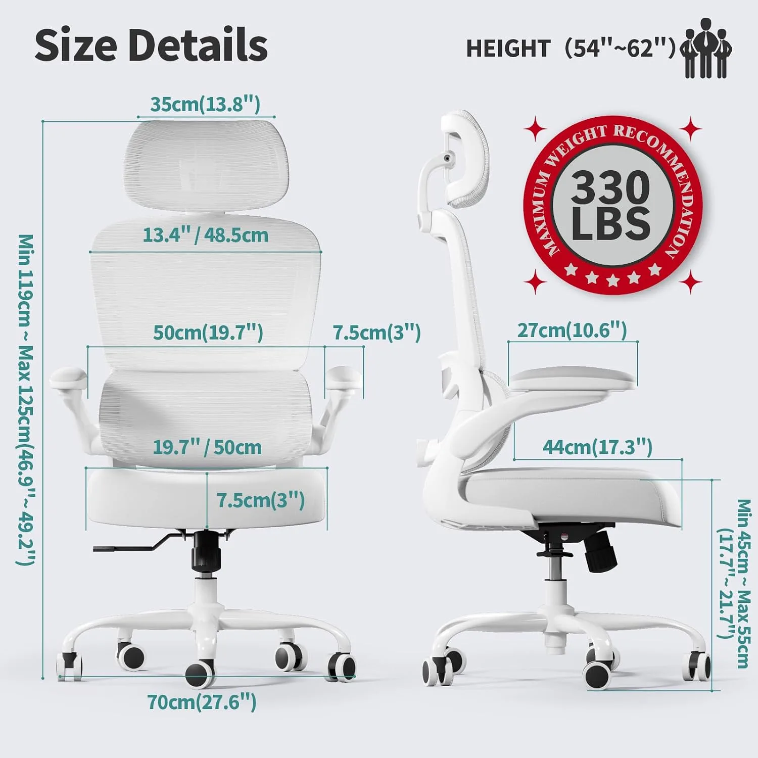 TRALT Office Chair Ergonomic Desk Chair with Lumbar Support White, 1