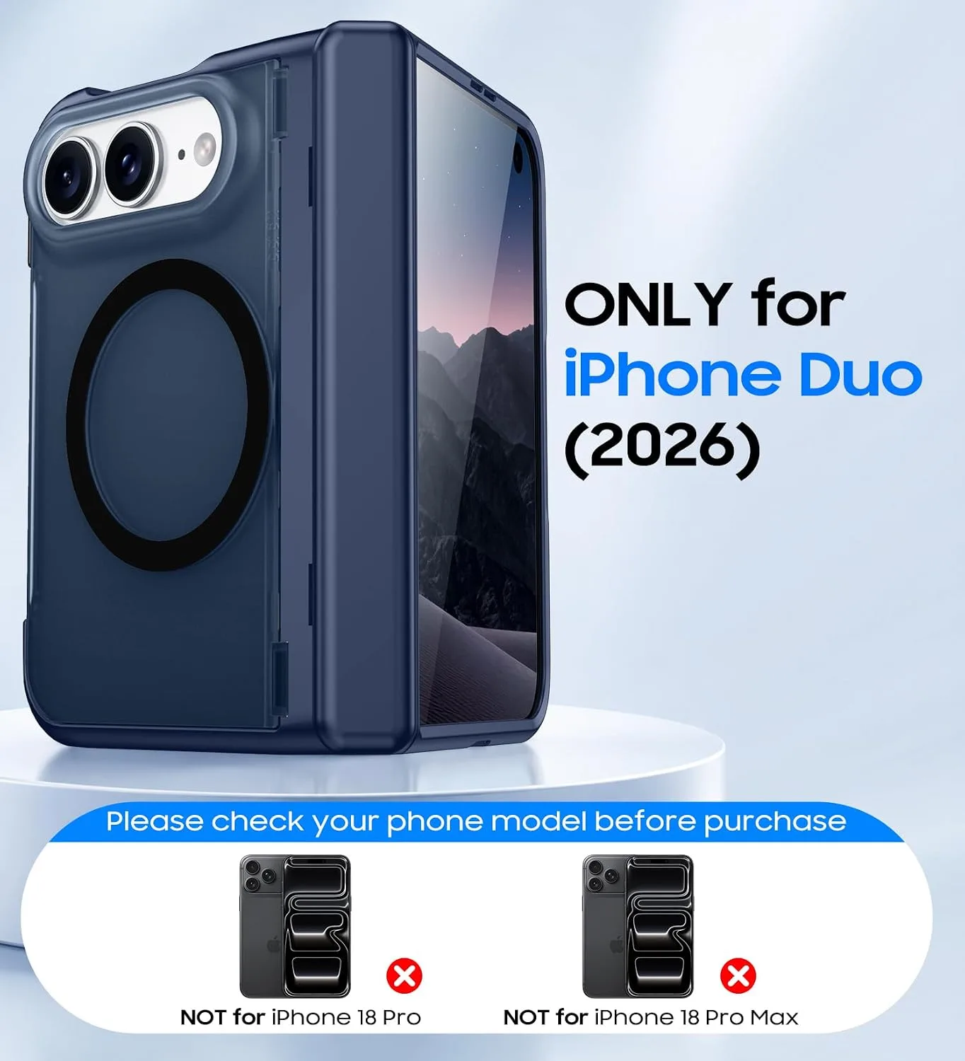 Red2Fire for iPhone Duo Case with Built-in Screen Protector, [Compatible with Magsafe], [Built-in Kickstand & Full Body Hinge Protection] Magnetic Slim iPhone Ultra Fold Case,Blue