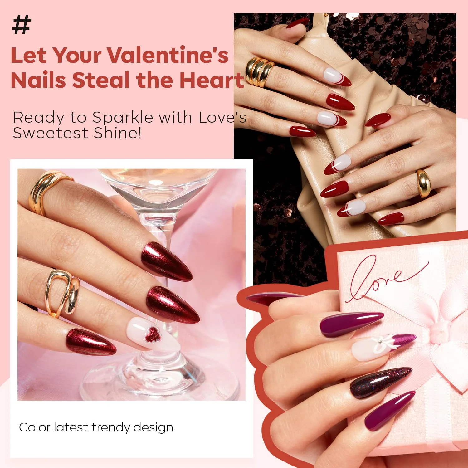 modelones Red Nail Polish, 6 Colors Burgundy Velvet Cat Eye Nail Polish Set