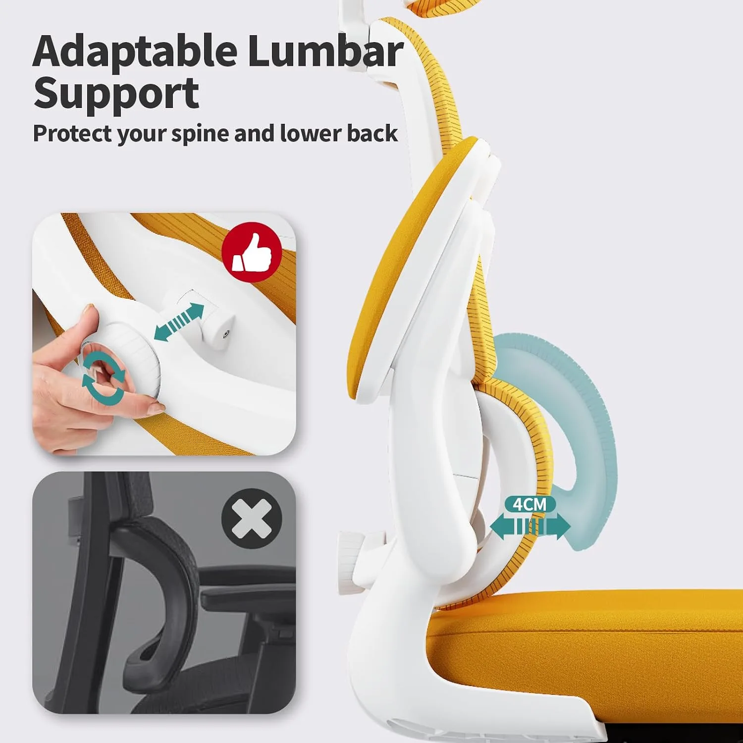TRALT Office Chair Ergonomic Desk Chair with Lumbar Support Yellow, 1