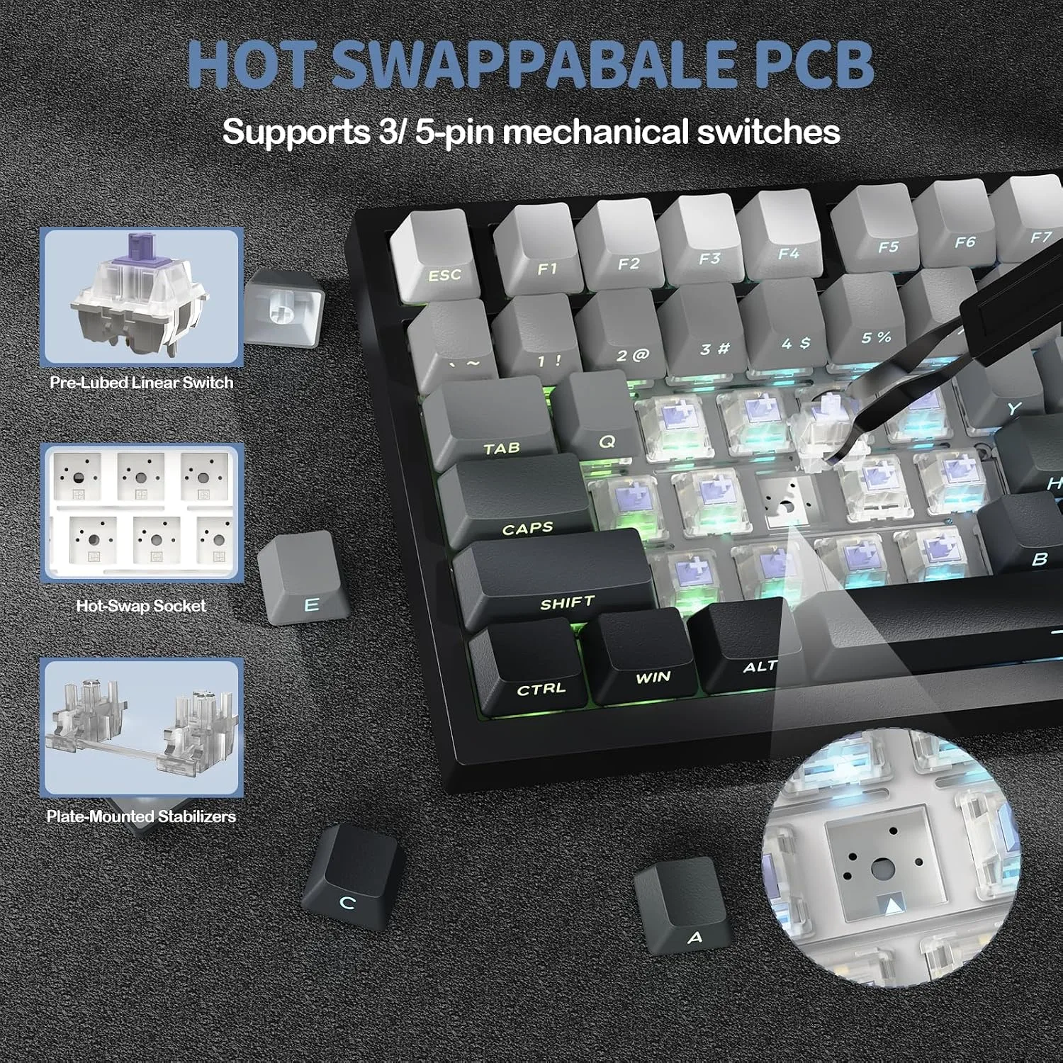 ATTACK SHARK X820 Ultra 75% Wireless Gaming Mechanical Keyboard Hot-Swappable Gasket Mount RGB Backlit BT/2.4G/Wired Custom Keyboard with Smart TFT Display&Knob QMK Driver-Moonlit Night&Gift Switch