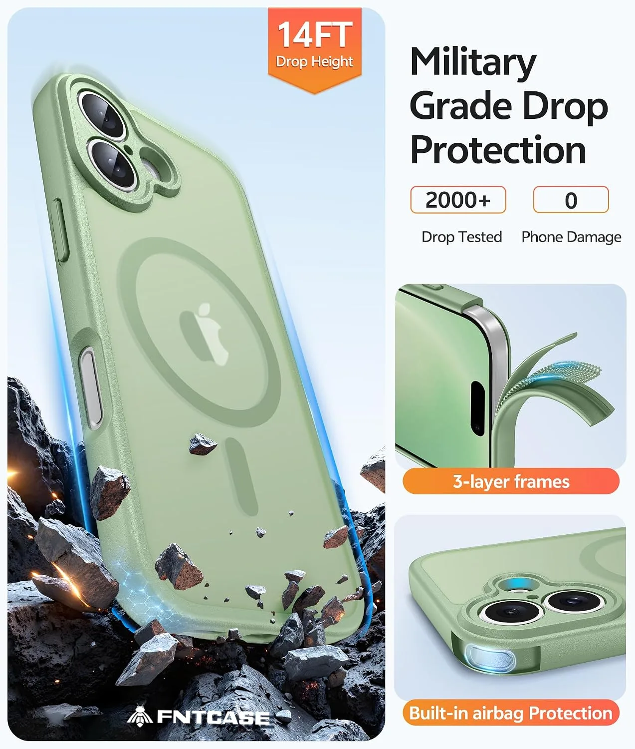 FNTCASE for iPhone 16 Case, Fit for Magsafe, Light Moss