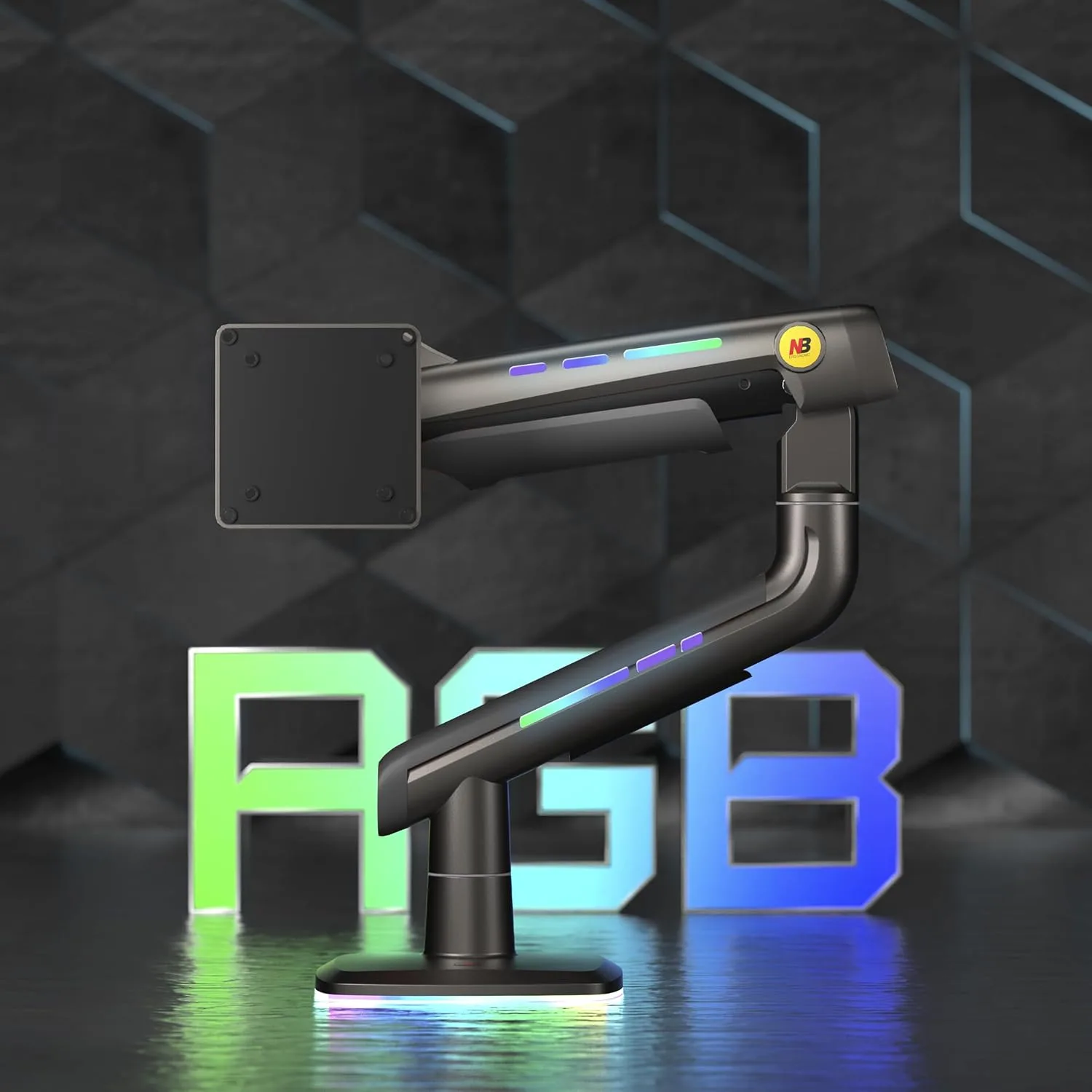 NB Gaming Monitor Arm or for 32 to 60 Inches Screen, Load up to 20 kg, VESA 75/100, RGB-Light, Heavy Duty, Multi Angle Adjustable, Premium Aluminum, Green