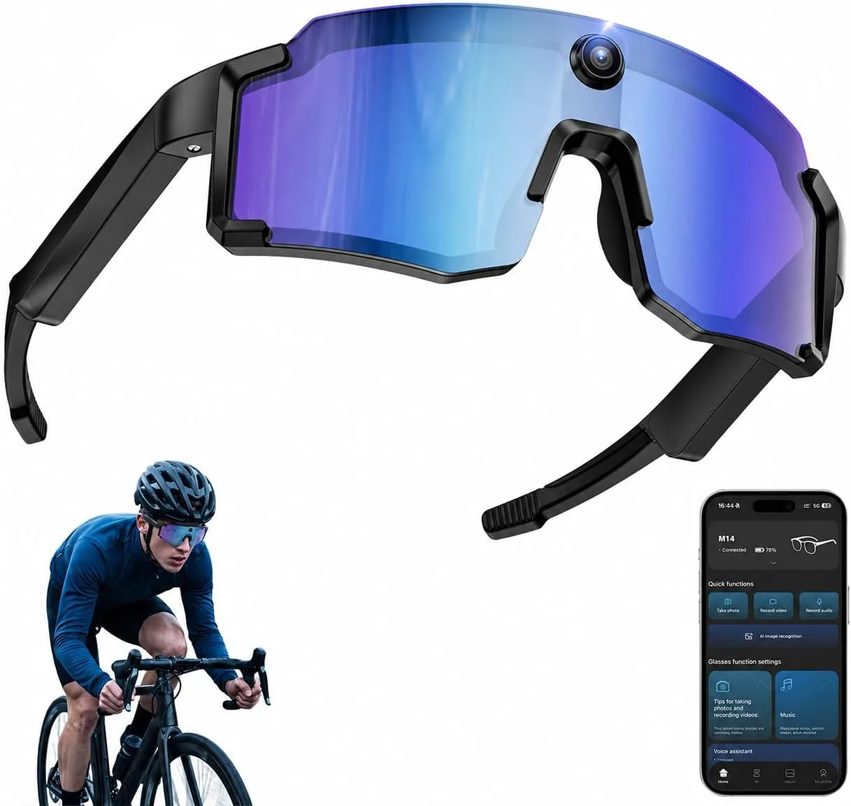 AI Smart Glasses with POV Camera, 4K Video Recording for Cycling & Hiking