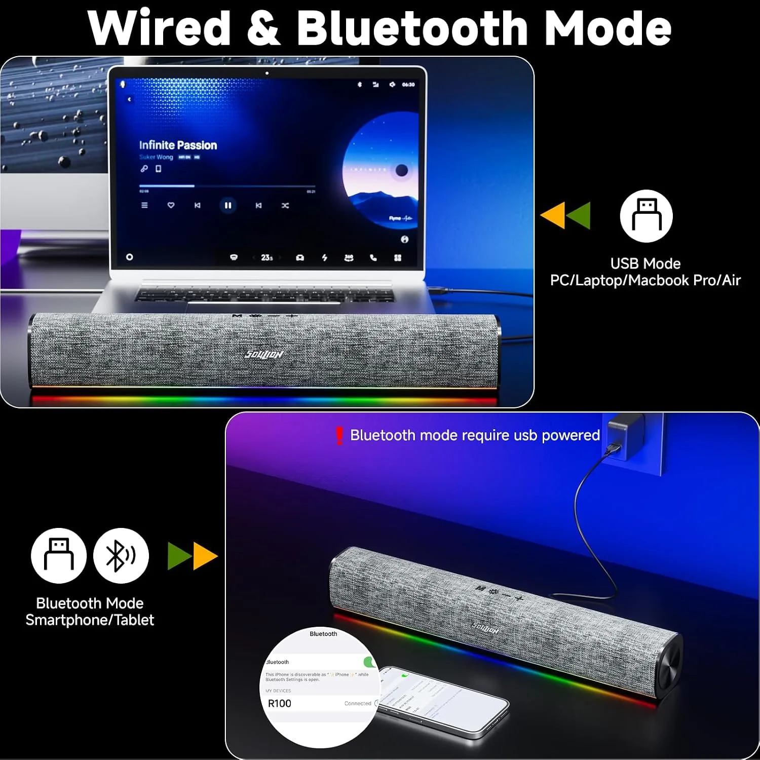 SOULION Bluetooth Computer Speakers for Desktop PC, USB Plug & Play