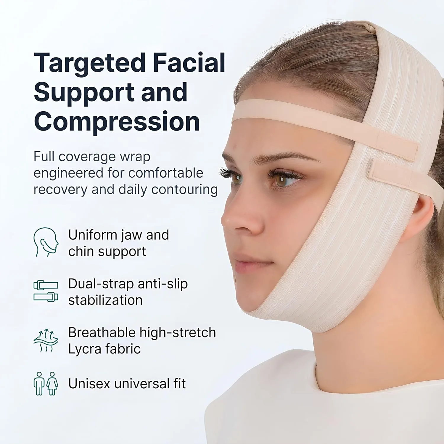 Post Surgery Facial Compression Garment Chin Strap Band, Double Chin Face Wrap Tape, Jawline Exerciser, Face Slimmer, Jowl Tightening, Chin Lifting Belt