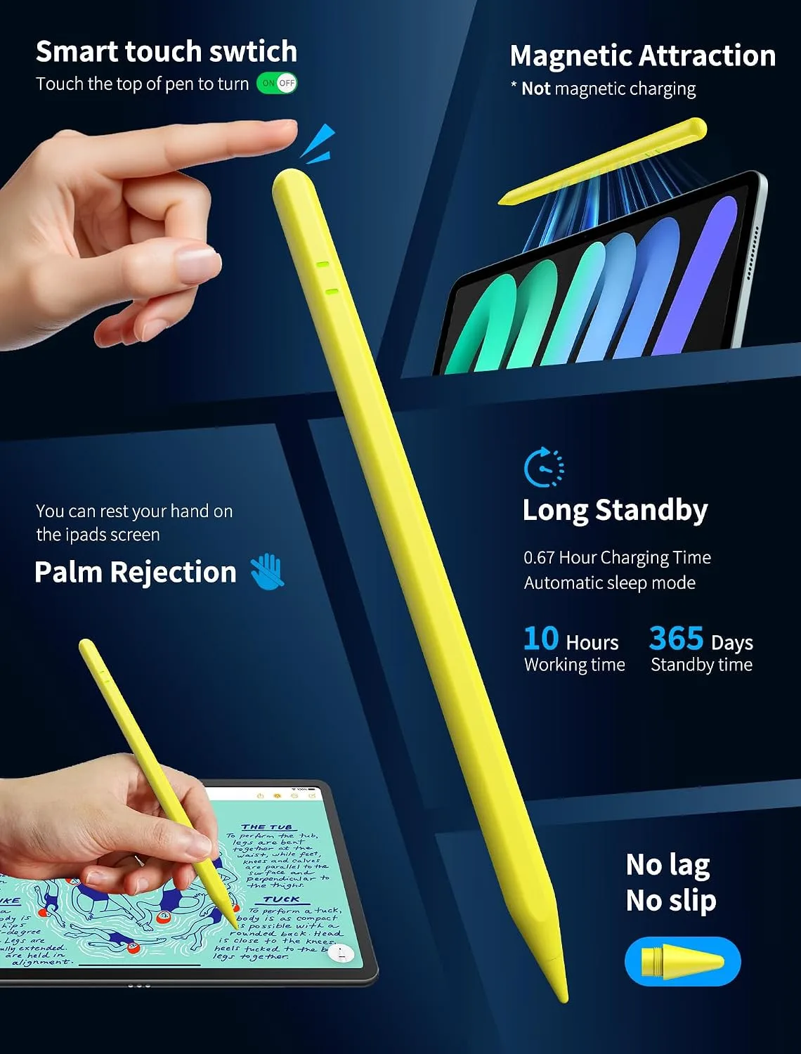 Pencil for iPad A16/11/10/9/8/7/6th, Stylus Pen for iPad 2018-2026, Yellow