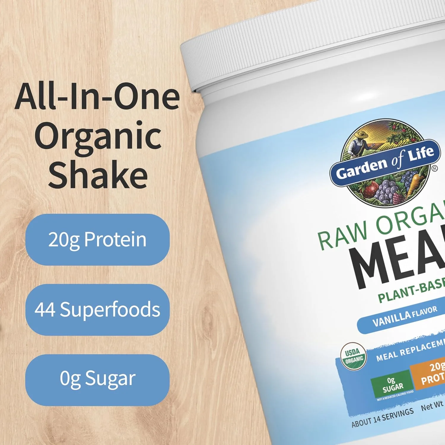 Garden of Life Raw Organic Meal Protein Powder, Vanilla, 14 Servings