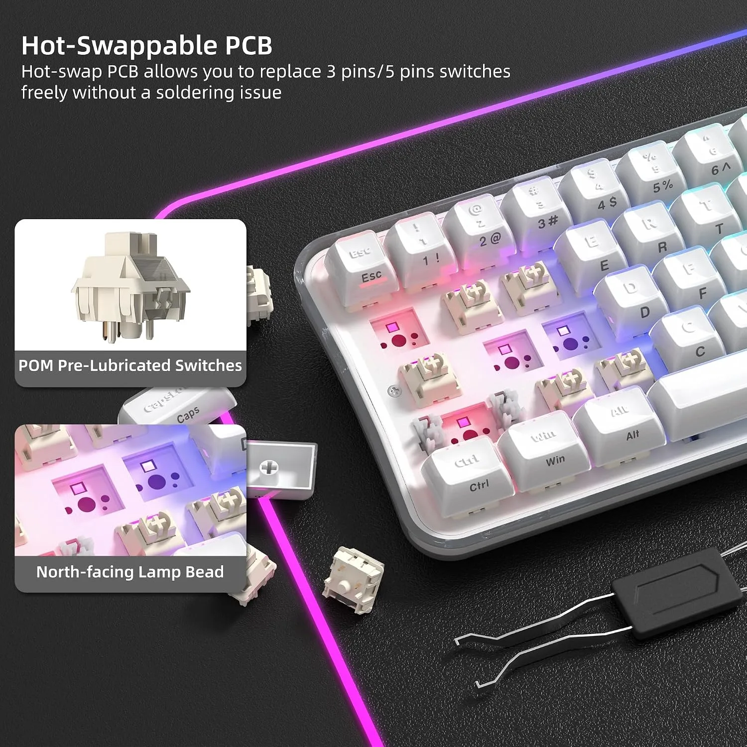 Womier Q61 PRO 60% Wireless Creamy Keyboard, White Jelly Gaming Keyboard