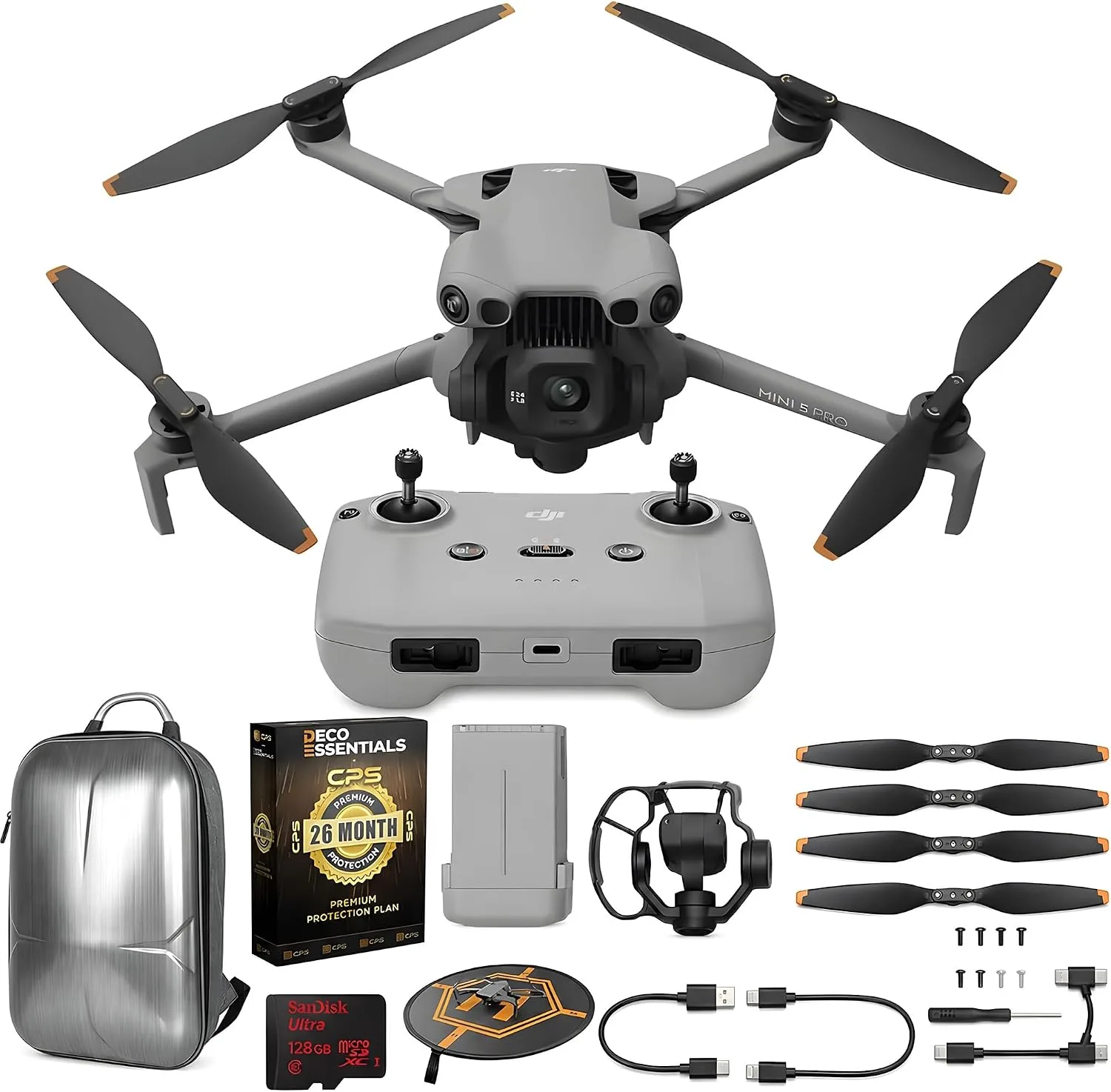 DJI Mini 5 Pro Drone with DJI RC-N3 Remote and Intelligent Flight Battery Bundle with Deco Gear CPS Exclusive 26 Month Protection Pack and Accessories Kit