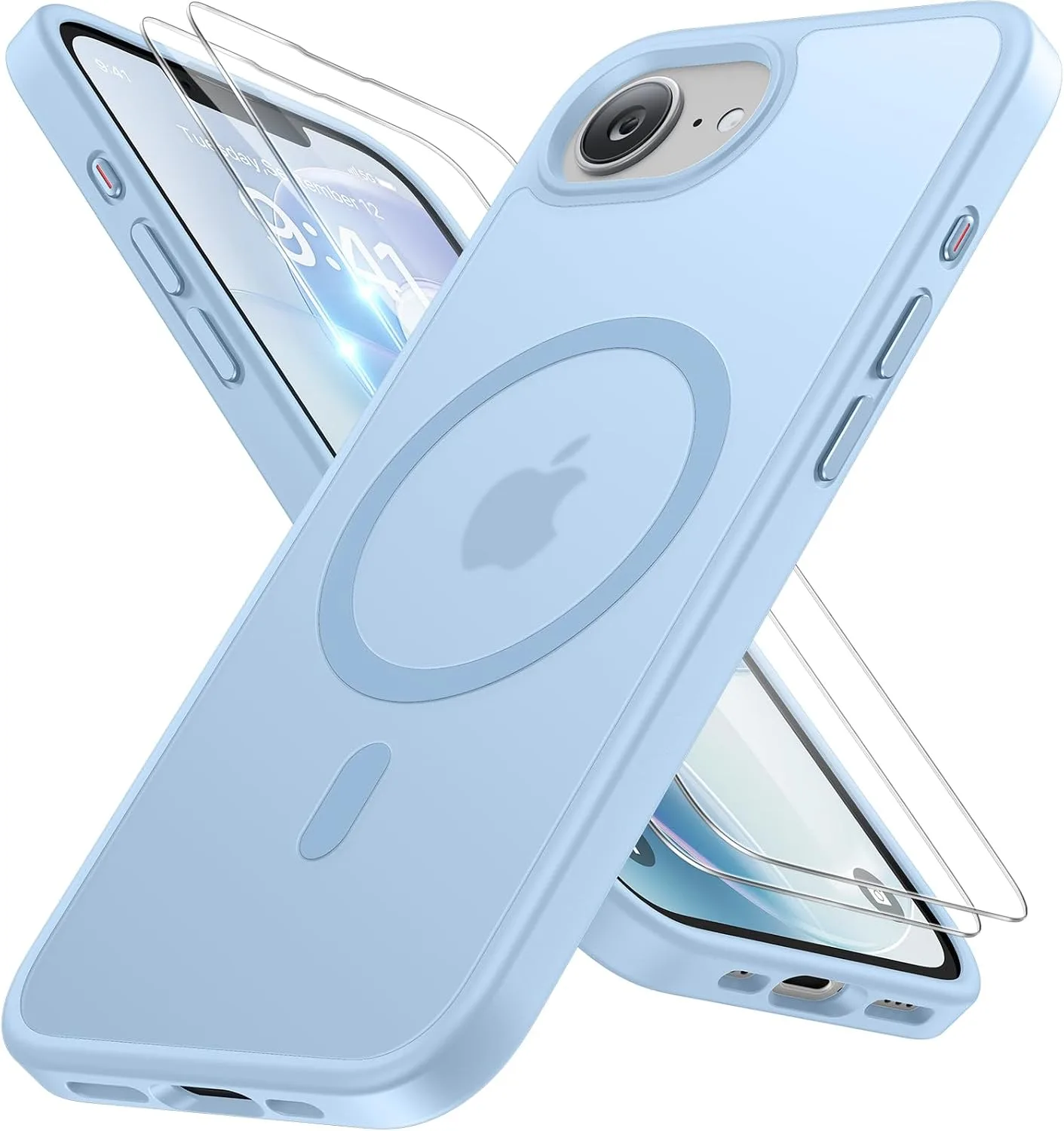 miracase for iPhone 16e case & iPhone 17e Case for MagSafe [with 2×9H+ Screen Protectors] TOP Military-Grade Protection Shockproof with Velvet Touch for iPhone 16e/17e Phone Case 6.1", Light Blue